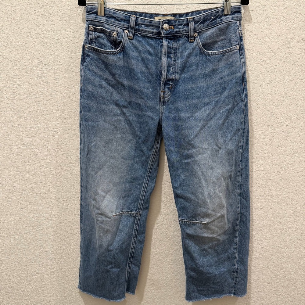 Madewell Darted Barrel Leg Jeans Medium Wash Raw Hem Denim Size 26